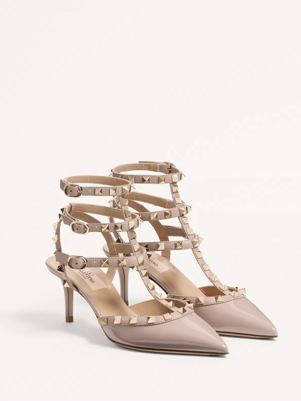 Valentino Blush Patent Leather Rockstud Strappy Pumps